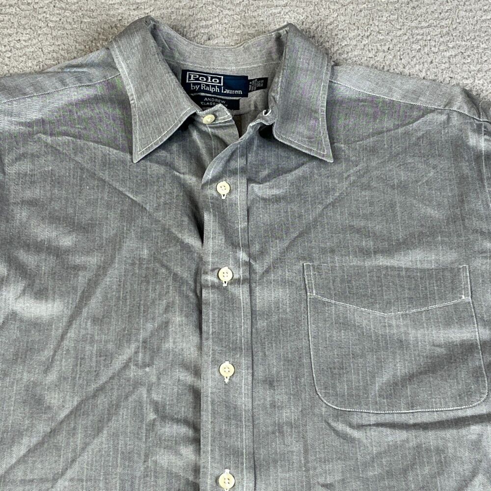 POLO RALPH LAUREN Shirt Men 16 1/2  34/35 Gray Andrew Classic Fit Oxford Career